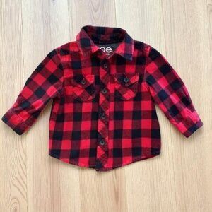 Joe Fresh Flannel Red Black Buffalo Plaid Button-Down Shirt 3-6 Months